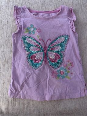 Girls' Pink Sequin Butterfly Tank Top